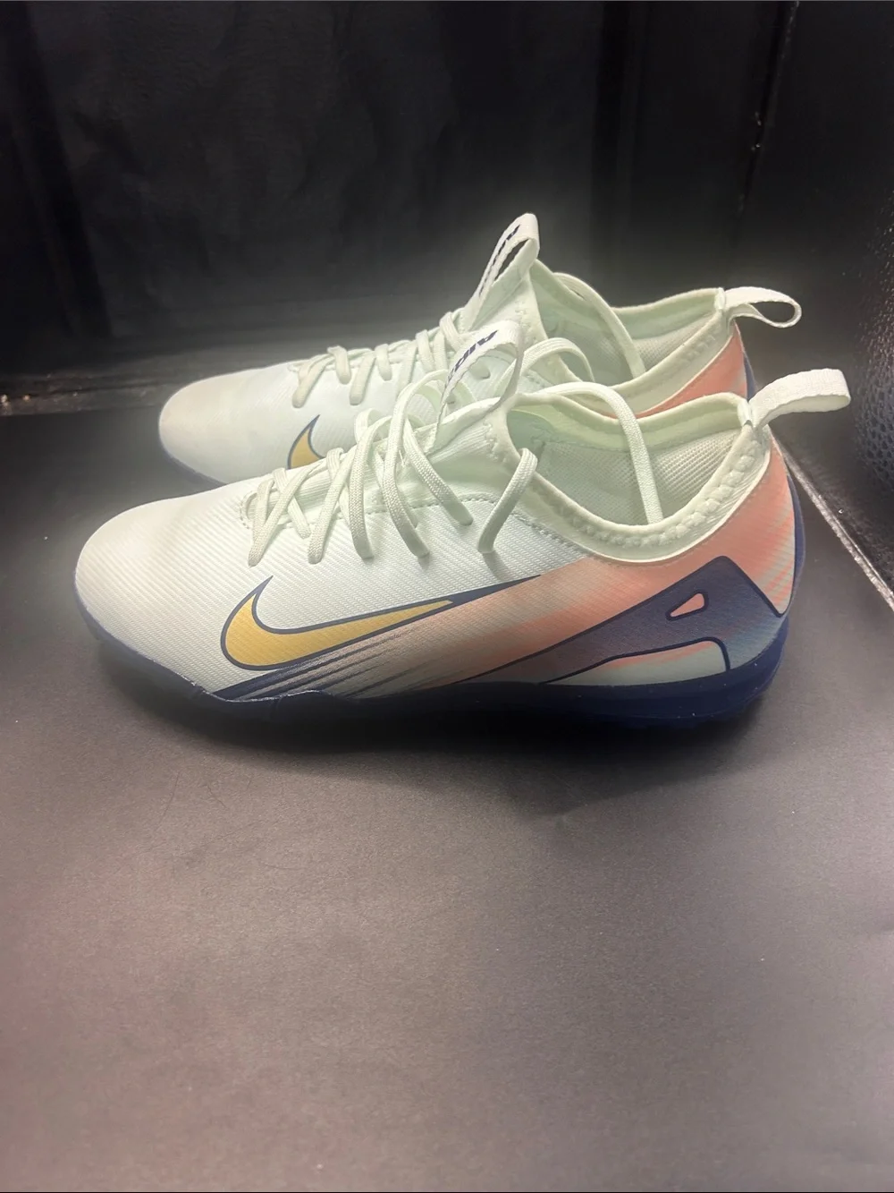 Nike Air Zoom Light Mint Soccer Shoes with Yellow Swoosh and Pastel Heel Accents